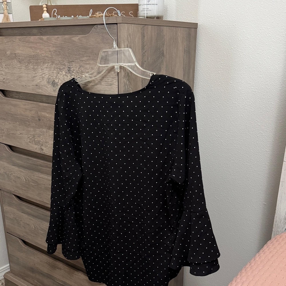 Liz Claiborne Black Blouse with White Dots - Picture 2 of 4